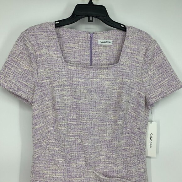 Calvin Klein Dress Purple Tweed Faux Wrap Button Short Sleeve NWT - Picture 5 of 14
